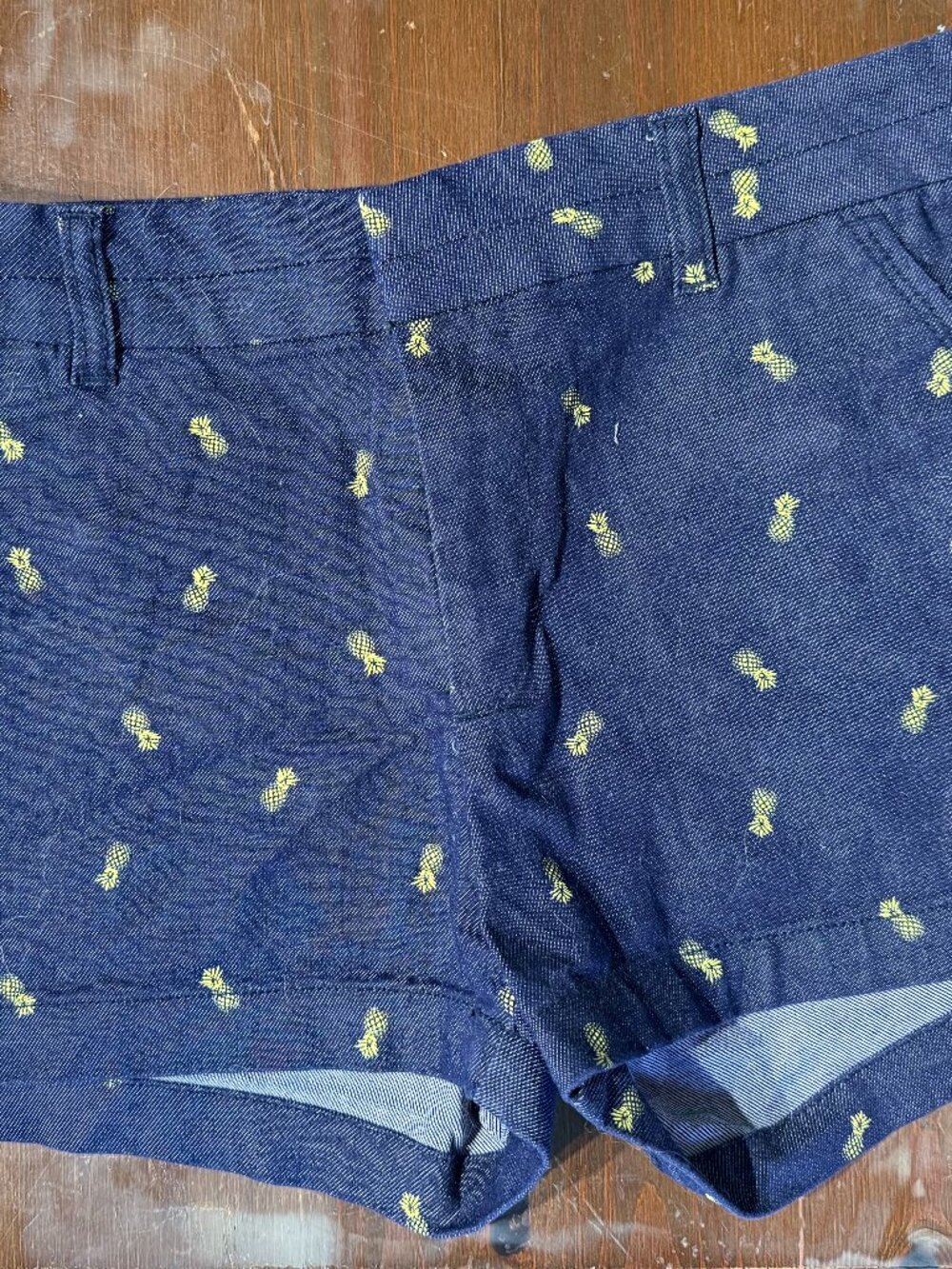 Womens' Denim Short Shorts Size Large with Pineapple Motif By HARPER